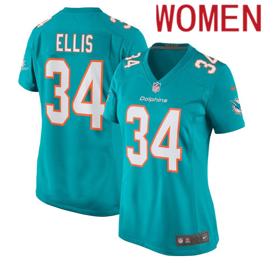 Women Miami Dolphins #34 Tino Ellis Nike Aqua Home Game Player NFL Jersey